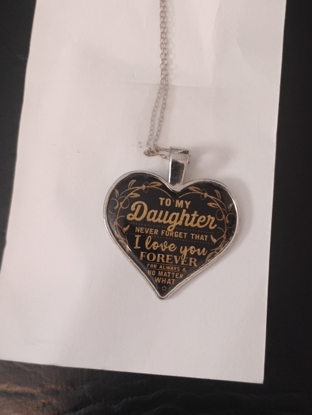 Sentimental Heart Pendant Necklace for Daughter — Black & Gold